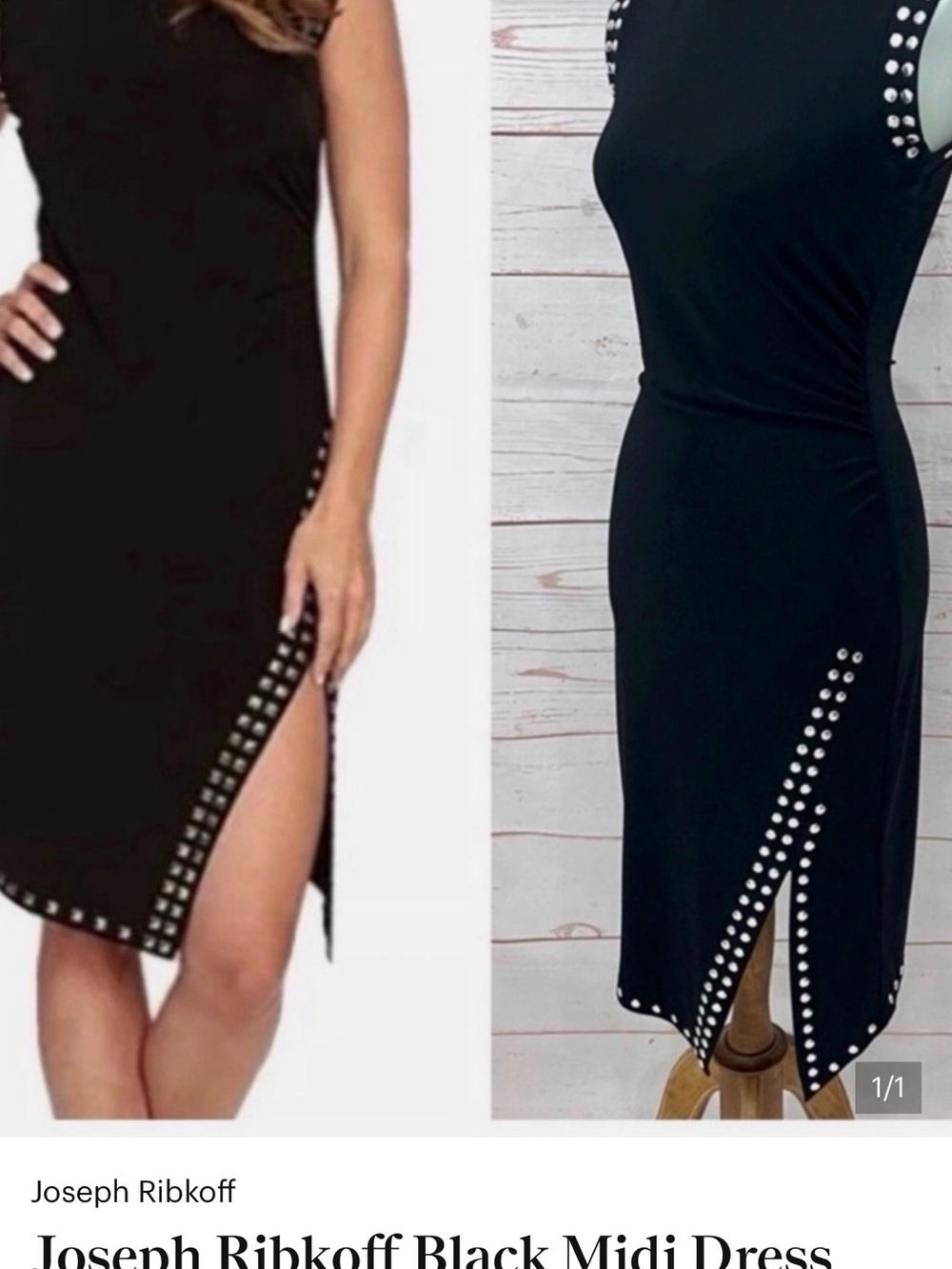 Joseph Ribkoff Black Midi Dress with Silver Stud Trim